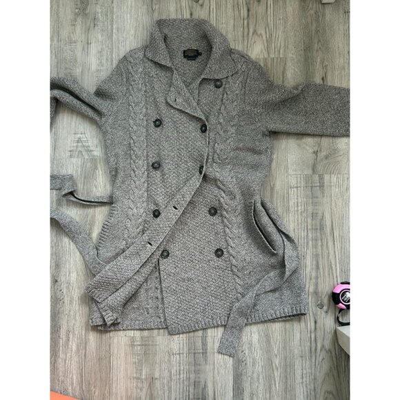 Pendleton Womens Gray Knit Lambswool Belted Double Breasted Sweater Size 1X - Picture 2 of 11